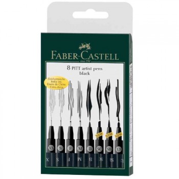 FABER-CASTELL Tuschestift PITT artist pen, schwarz, 8er Etui